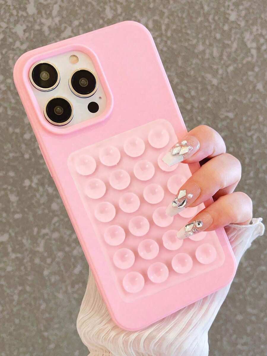 Apple Holder 1 磨砂 TPU 保护壳 兼容 15ProMax/15Plus/15Pro/15，防摔，全覆盖手机壳 硅胶手机吸盘 - 24 个装 通用吸盘 - 强力粘合吸盘 - 多场景使用手机硅胶吸盘（手机壳浅粉色 + 吸盘浅粉色）防水防震防摔防刮 - 粉色 - 查看 1