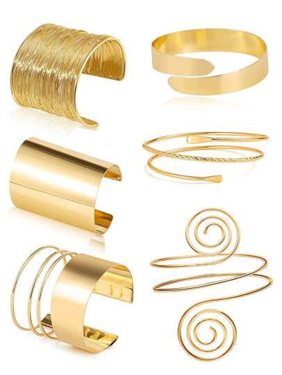 6 Stück/Set einfaches Metall Urlaubsstil verstellbarer Bangle Armreif Set