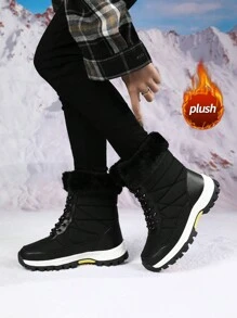 Botas de nieve para mujer de talla grande, con forro de piel, de moda, antideslizantes y resistentes al agua, de caña media - Negro - Ver 2