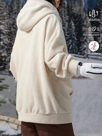 Women's Winter Hooded Sweatshirt With Outdoor Ice Skating, Volcanic Fleece, Heavyweight Particle Fleece, Soft Skin-Friendly, Long-Lasting Warmth Preservation, Cold-Resistant, Anti-Static, Windproof High Collar Sweatshirt