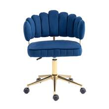 Anwick Silla de escritorio para oficina en casa de terciopelo, silla de computadora moderna y linda, silla giratoria ajustable en altura con ruedas para oficina en casa - Azul Marino - Ver 9