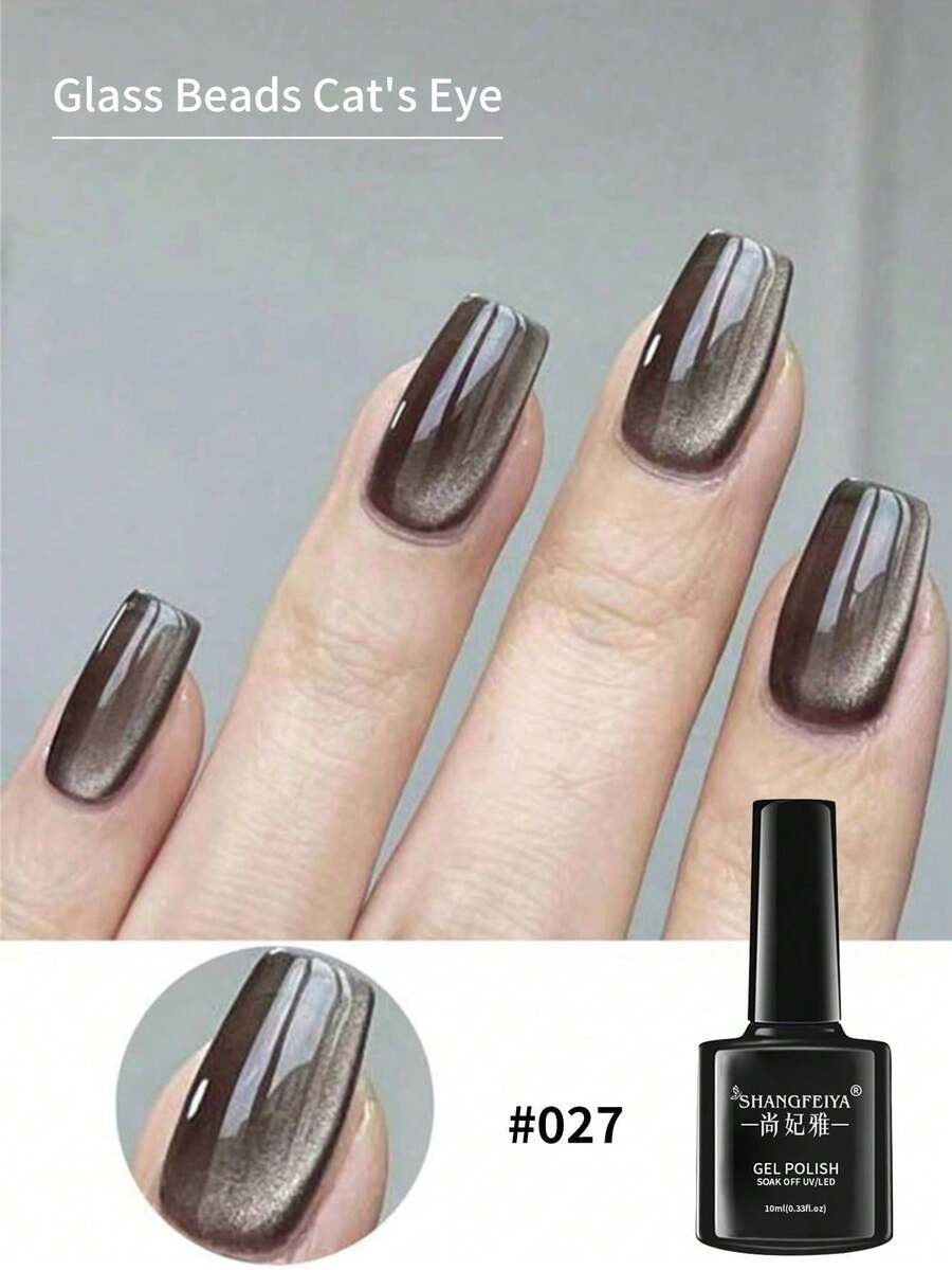 SHANGFEIYA 1pc/10ml Gel sơn móng tay từ tính hình mắt mèo bằng gốm sứ ánh trăng trắng, 2024 Gel mắt mèo trắng lấp lánh mới, Sử dụng tại tiệm làm móng - màu đen - Xem 1