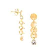 BRINCOS BANHADO OURO 3X 24K 18K E 22K FEMININOS GRANDES REDONDO ROMMANEL UNIDOS CRISTAL PENDURADO 524647 - Dourado - Visão 3