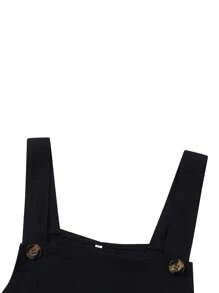 Womens Fashion Solid Color Jumpsuit Casual Button Wide Leg Suspender Overalls With Pockets