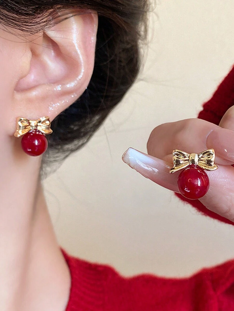 1 Pair Elegant Boutique Pearl Bow Stud Earrings - Multicolor - View 1