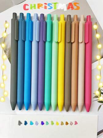 12pcs Morandi Pastel Colored Ink Gel Pen Set - Retractable Rubber Finished Gel Ink Pens-Aesthetic Pens - Colorful & Cute Pens For Journaling, Writing, Office And School Supplies