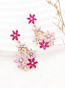 1对花朵水晶耳环，度假风女士珠宝配饰 - 粉色 - 查看 2