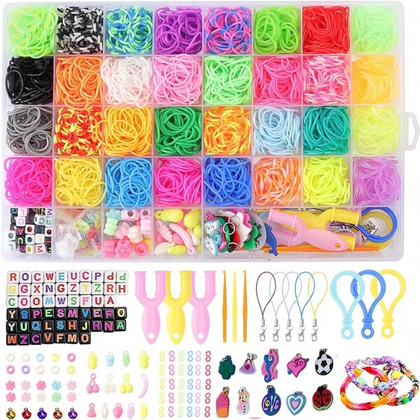 Conjunto De Bandas Para Telar, Juego De 2200+ Lazos De Goma De Bricolaje En 32 Colores Para Pulseras, Regalo De Manualidades De Gomas De Caucho Para 40 Rejillas