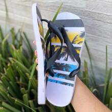 Kit 2 Pairs Men's Flip Flops Sandals Comfortable Non-Slip Thick Strap Adult Printed - Trắng/Trắng bãi biển - Xem 3