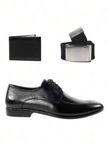 Men's Leather Dress Shoes Classic Comfortable Men's Sneakers Belt And Wallet Gift - màu đen - Xem 1