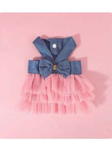 1 件装宠物蕾丝连衣裙背带适合中小型猫和狗 - 藍色 - 查看 13