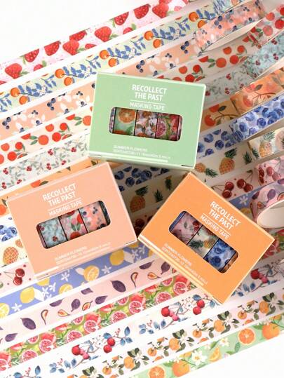 5 rolos/caixa Fita Washi com Diversos Padrões de Frutas, Conjunto de Fita Washi para Diário, Bíblia, Fita Adesiva de Papel para Diários Criativos, Scrapbooking e Decoração, Suprimentos de Scrapbooking para Papelaria (1cm x 20m), Volta às Aulas