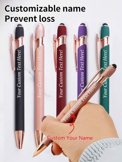 Customized 1/2/3/5/10/20/30pcs Luxury Personalized Multifunctional Ballpoint Pen, Customizable Text/Logo, Rose Gold Metal Material, Soft Touch, Aluminum Barrel, Medium Tip, Capacitive Stylus, With Touchscreen Stylus Design