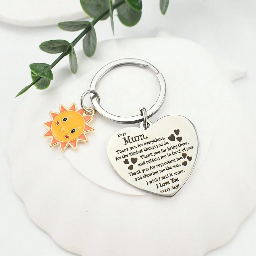 Móc khóa trái tim hoa hướng dương ngày của mẹ đơn giản thời trang, phụ kiện túi cặp đôi sinh viên Campus Street DIY mặt dây chuyền chìa khóa xe đáng yêu cho cả nam và nữ, quà tặng bất ngờ cho bạn bè - bức thư tình mặt trời + mẹ - Xem 1