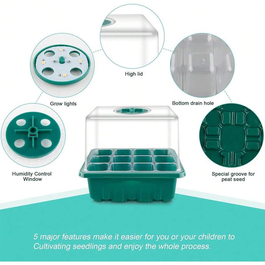 Plants Seed Starter Trays With Grow Light 12 Holes Per Tray Nursery