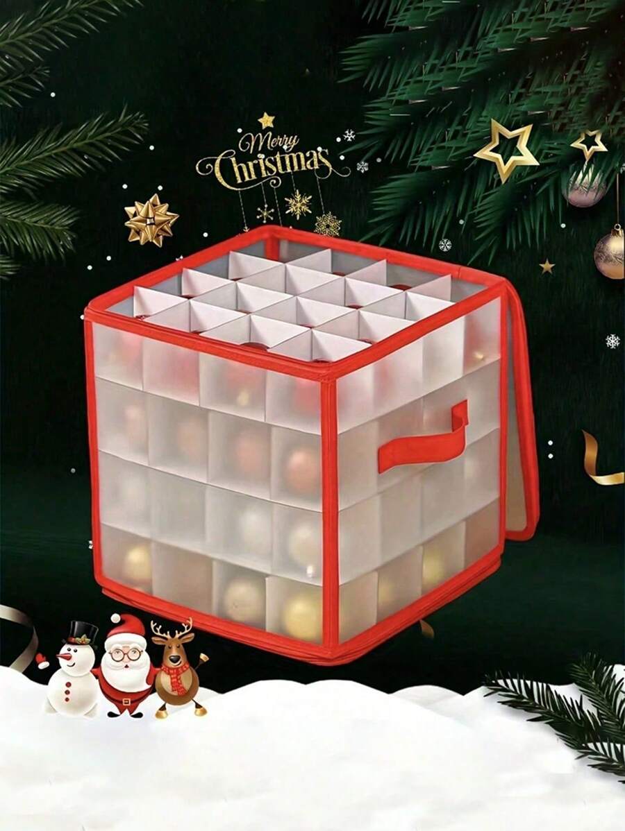 1 hộp đựng đồ trang trí Giáng sinh hình bông tuyết - 64 ngăn, có khóa kéo, hộp đựng đồ trang trí có tay cầm, hộp nhựa vinyl để sắp xếp và lưu trữ đồ trang trí Giáng sinh (màu khóa kéo ngẫu nhiên)