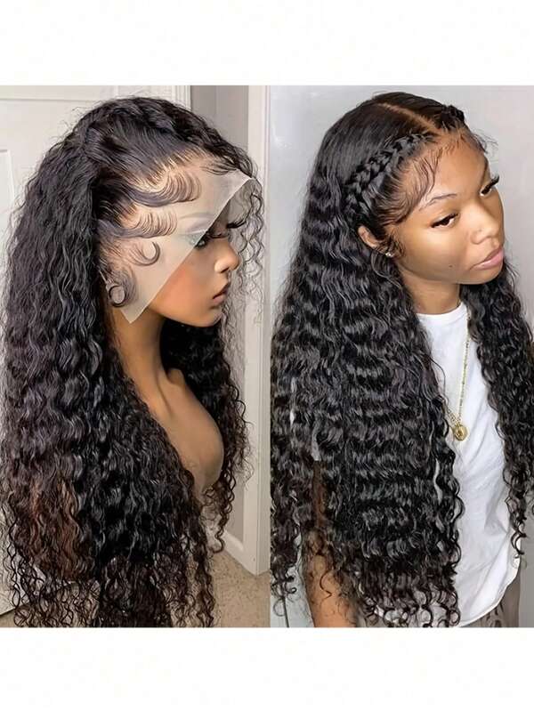Water Wave Lace Front Wigs Cabelo Humano 13x4 Transparente Lace Frontal Curly Wigs Para Mulheres Cabelo Humano 180% Densidade Perucas Cabelo Humano Pré-Selecionado Com Cabelo De Bebê Cor Natural