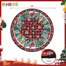 HEBE Washable 4Ft Round Christmas Area Rug Non Slip Farmhouse Round Rug For Living Room Washable Soft Circle Rugs For Bedroom Christmas Round Floor Carpet For Dining Room Xmas Holiday Decor - 紅色 - 查看 2