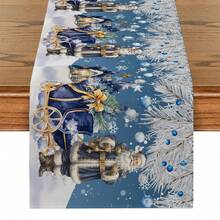 1/4 件圣诞圣诞老人汽车花卉图案桌旗餐垫套装，圣诞气氛节日桌布织物装饰，圣诞装饰，礼物，适合室内外庆祝活动，季节性派对用品，厨房餐桌装饰，派对餐桌装饰，居家房间装饰 - 彩色 - 查看 12