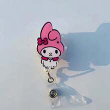 Sanrio 1 pieza Soporte retráctil para credencial con clip de estilo "" de acrílico con película protectora de fácil desprendimiento, perfecto para uso en la oficina
