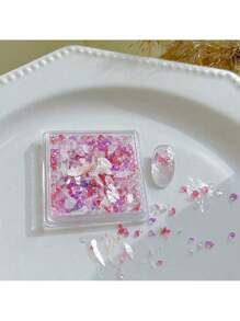 QPRETTY DU 1 pieza Decoración de uñas asimétrica de cristal, lámina de mica de piedra triturada y cuentas de acero del mismo color, pegatina de arte de uñas