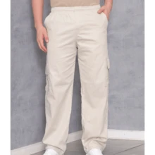 Men's Oversized Twill Cargo Pants - 米色 - 查看 5