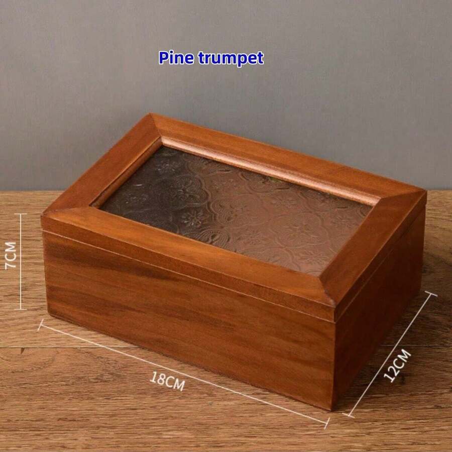 Vintage Wooden Crab Apple Flower Storage With Glass Panel And