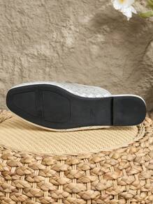 2025 Autumn Women Flat Square Toe Woven Mule Slippers, Slip-On Slide Sandals, Black