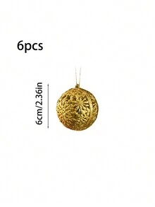 6 件 6 厘米塑料圣诞饰品，盒装金粉空心圣诞球，适用于圣诞节装饰、节日派对 - 彩色 - 查看 6