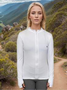 UV Shirt Blouse Soft Ice Fabric Sun Protection Zipper - trắng - Xem 3