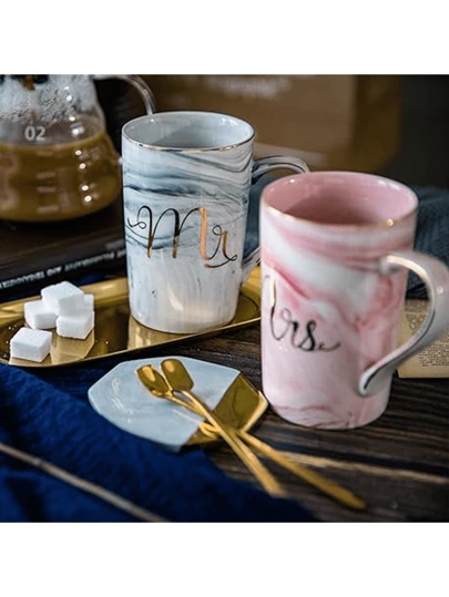 1 对 14 盎司蓝色和粉色陶瓷马克杯，适合先生和夫人的礼品套装，适合结婚礼物、周年纪念、生日、母亲节、父亲节、伴郎返校礼物