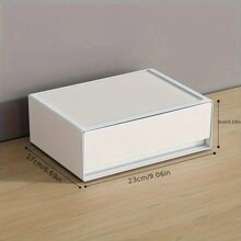 1 pieza Organizador de maquillaje para escritorio tipo cajón en color blanco, caja de almacenamiento tipo cajón, caja de joyas apilable y de combinación libre de varias capas