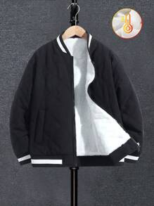 Tween-Jungen 1 Stück Stehkragen Einfarbig Lässig Locker Verdickt Thermo Gefüttert Sportjacke Mantel, Herbst/Winter