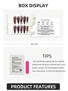 10 件/套短方形指甲贴，梦幻蝴蝶和猫眼蓝蝴蝶波尔卡圆点，可拆卸简约别致指甲贴花，法式浪漫美甲，适合派对、节日、约会 - 藍色 - 查看 7