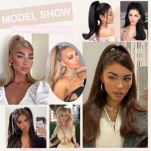 22inch/55cm Drawstring Ponytail Extension Multi-Layered Hairpieces Stand Up High Pony Tails Long Straight To Curly Hair Extensions Clip In Ponytails Highlight Soft Natural Synthetic Hairpiece Black Ash Brown Blonde For Daily Party Halloween Christmas - 灰金髮混合淺金髮 - 查看 2