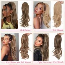 22inch/55cm Drawstring Ponytail Extension Multi-Layered Hairpieces Stand Up High Pony Tails Long Straight To Curly Hair Extensions Clip In Ponytails Highlight Soft Natural Synthetic Hairpiece Black Ash Brown Blonde For Daily Party Halloween Christmas - 灰金髮混合淺金髮 - 查看 3
