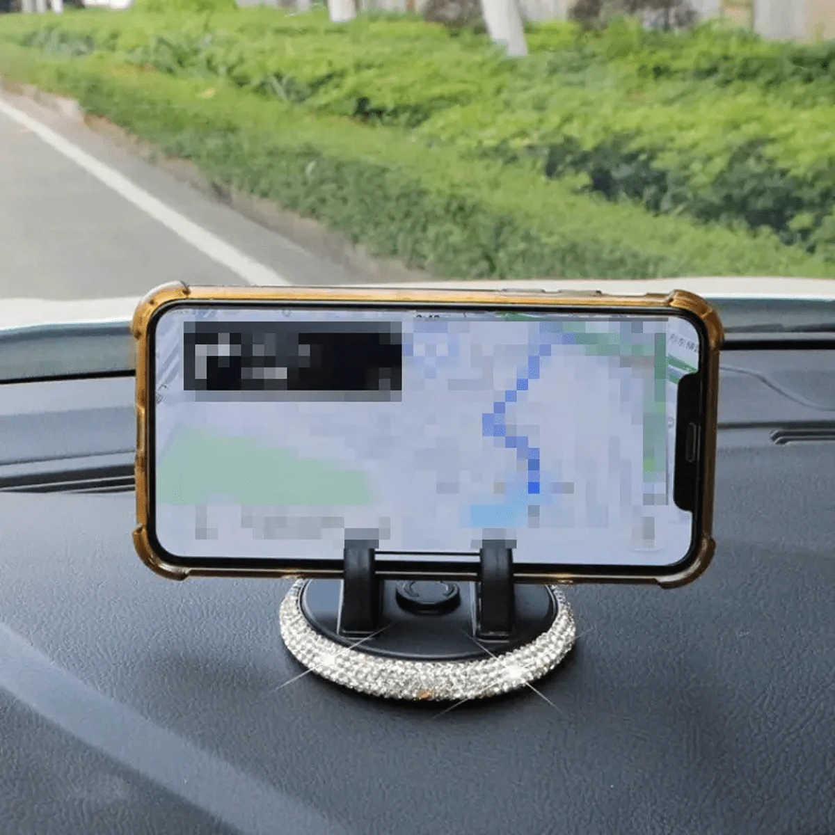 PVC Material Rhinestone Car Phone Holder, Universal Dashboard Phone Stand, Adjustable Car GPS Mount, Cute Rotating Clip, Suitable For Landscape And Portrait Screens