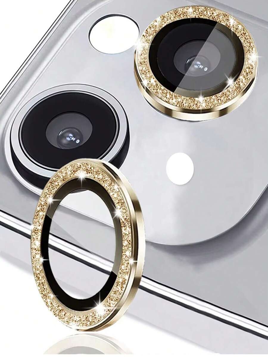 3 件装闪光钻石相机镜头保护壳适用于 iPhone 16 15 14 Plus 13 Pro Max 12 Mini 11 14Pro 保护手机配件 - 金色 - 查看 1