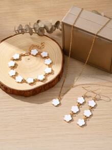 4pcs Color Elegant Sweet Lucky Flower Pendant Earrings, Bracelet, Necklace Jewelry Set, Suitable For Valentine's Day, Friends And Family, Daily Wear For Women,Mom,Mother,Mother's Day,Gift