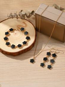 4pcs Color Elegant Sweet Lucky Flower Pendant Earrings, Bracelet, Necklace Jewelry Set, Suitable For Valentine's Day, Friends And Family, Daily Wear For Women,Mom,Mother,Mother's Day,Gift