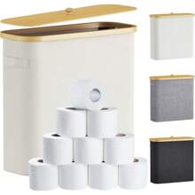 Giá để giấy vệ sinh bằng tre 30L có nắp và tay cầm, Giá để giấy vệ sinh đứng riêng biệt, đựng được 12 cuộn lớn, Hộp đựng đồ dùng phòng tắm - Nhiều màu - Xem 12