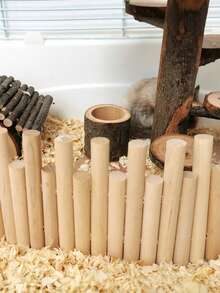 1pc Wood Small Pet Hamster Fence, Suitable For Small Pet Activity Partition - Wood Color - View 4