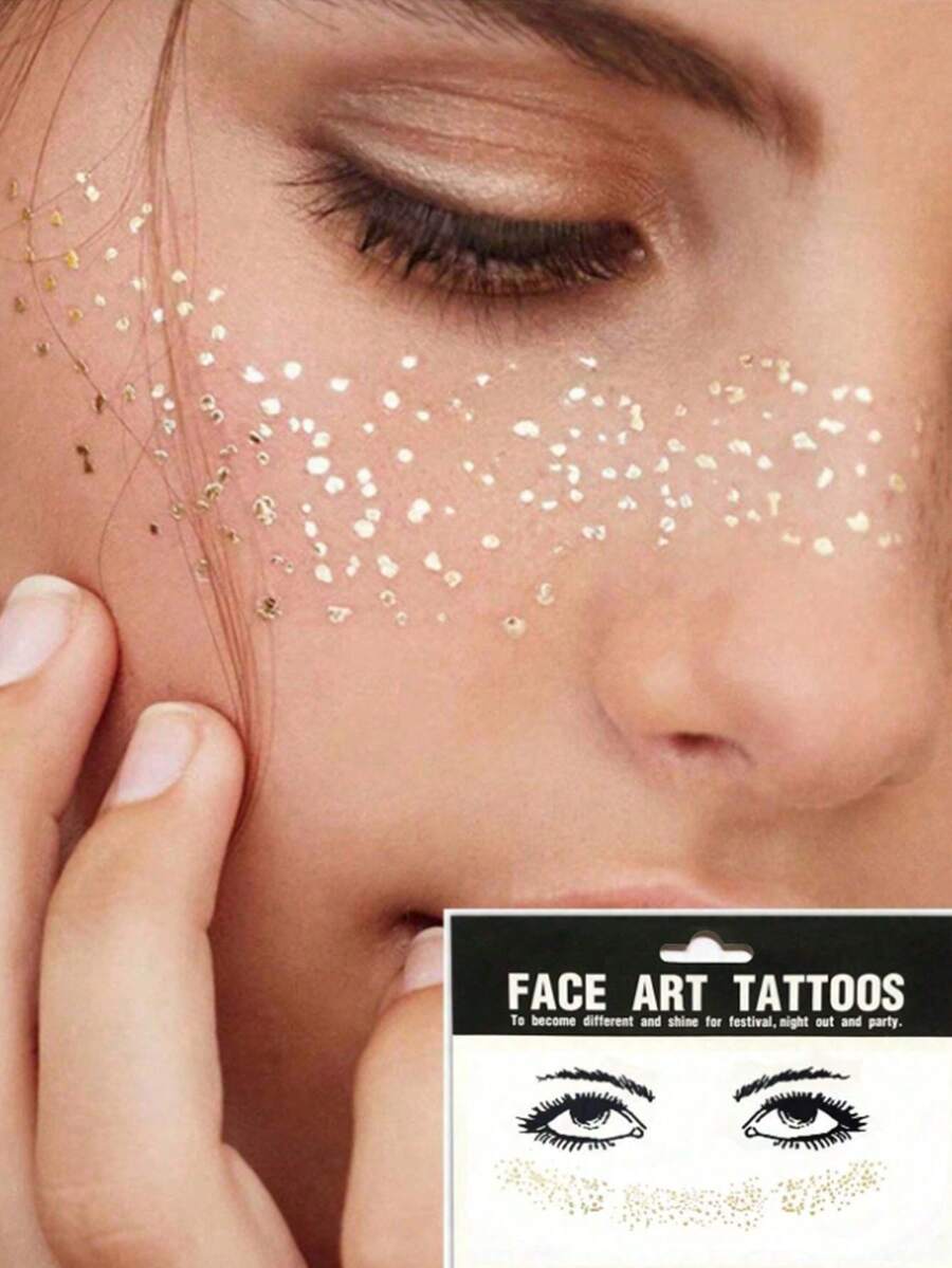 1 miếng dán hình xăm tạm thời không thấm nước cho mặt, hình xăm nhũ vàng cho mặt, cơ thể và móng tay, đồ trang trí đẹp cho nhiếp ảnh, trang điểm, sân khấu, lễ hội, tiệc tùng và trang trí mặt độc đáo hàng ngày