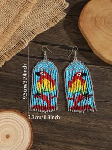 Boho Style Beaded Parrot Earrings, Blue Parrot Earring For Women - Blue - View 3