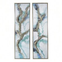 Set Of 2 Elongated Modern Abstract Oil Painting,, Rectangle Framed Wall Art, 20" X 71"