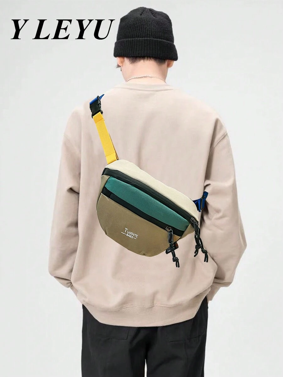 Men's New Chest Bag With Splicing Design Niche Sports Cycling Waist Bag