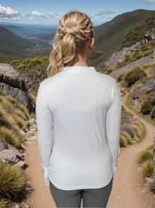 UV Shirt Blouse Soft Ice Fabric Sun Protection Zipper - trắng - Xem 4