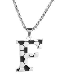 1 件嘻哈时尚 A-Z 超大字母足球项链，不锈钢油滴大字母。适合男士、女士、男女通用运动爱好者、情侣礼物 - 銀色 - 查看 27