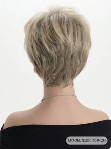 Perruque courte bouclée en fibre synthétique de 10 pouces de couleur mélangée or naturel avec frange, convient pour un port quotidien, les vacances, les costumes, les fêtes - Multicolore - Voir 6