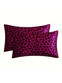 2pcs Red Leopard Print Pillow Cases, Soft Smooth Comfy Silky Like Satin Pillowcase, Envelope Closure Gifts For Double Bed